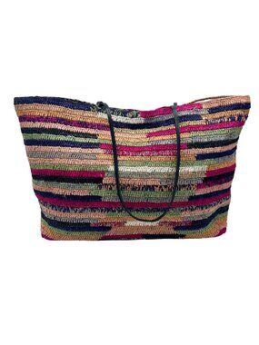 Aqua Multi-Color Straw Tote
